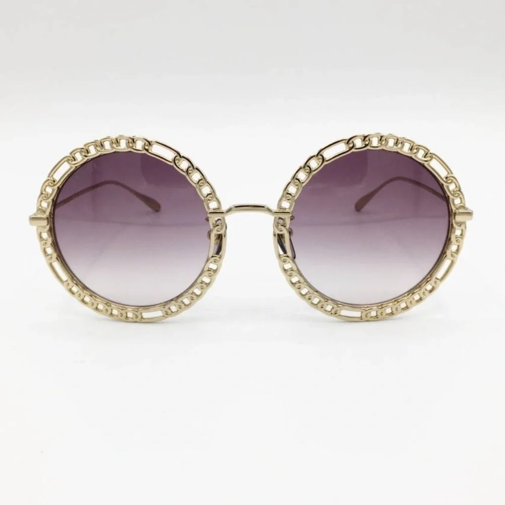 NWT Gucci GG1113S-002 Chain Gold Round 53mm Sunglasses